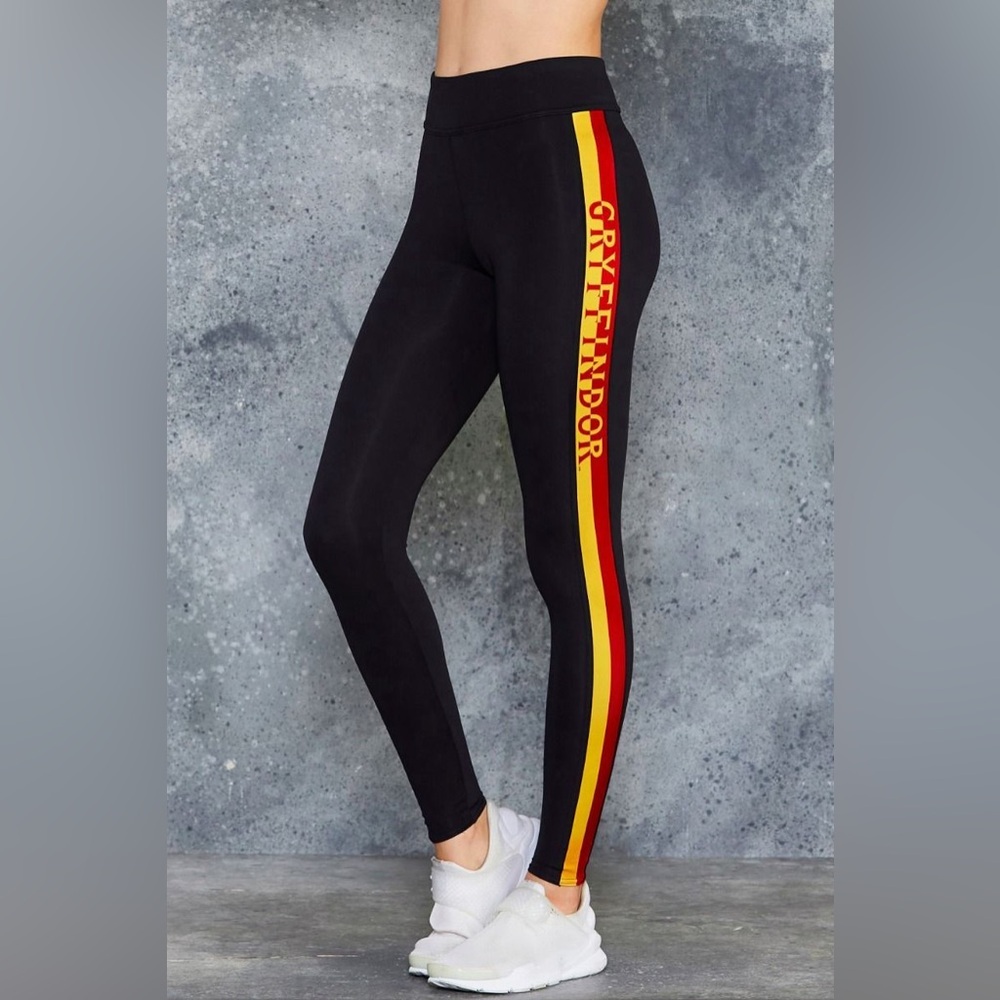 Gryffindor Black Leggings with Red and Yellow Stripe - Blackmilk SMALL